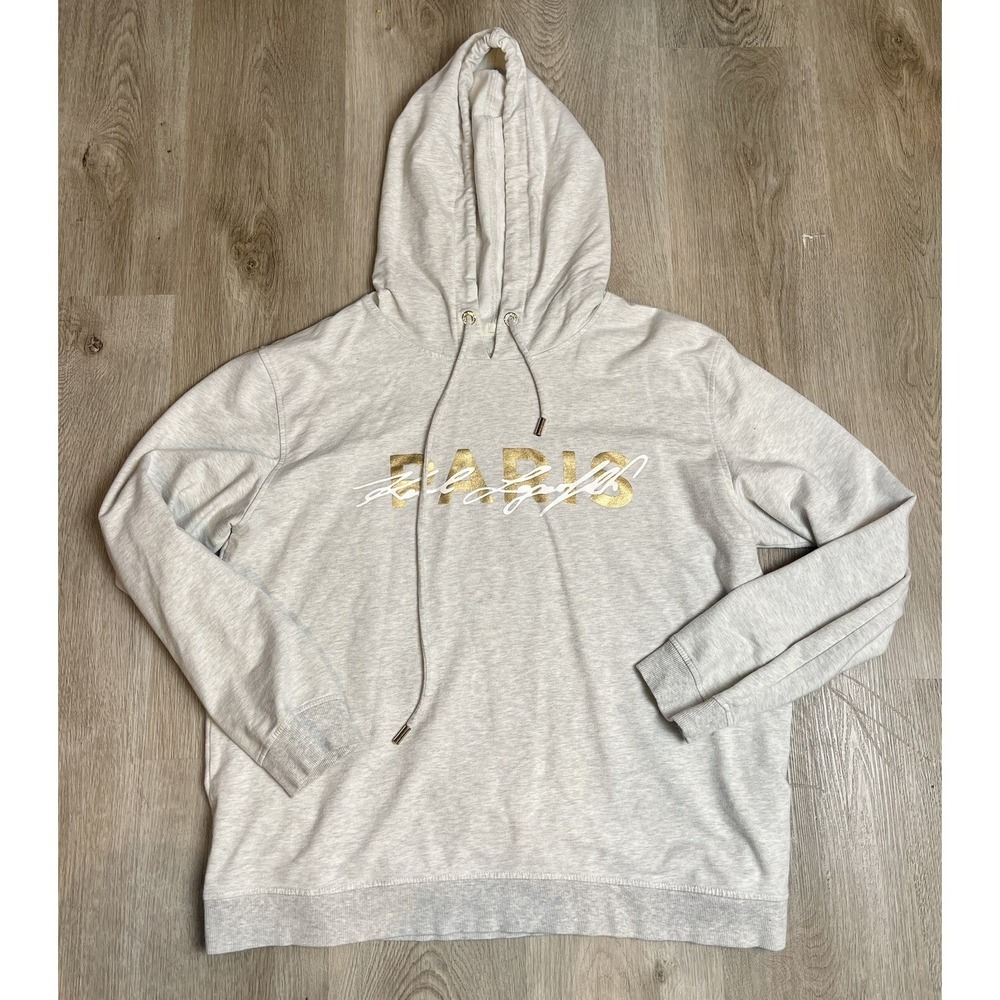 Karl‎ Lagerfeld Paris Womens Grey Hoodie Gold Logo Spellout XL